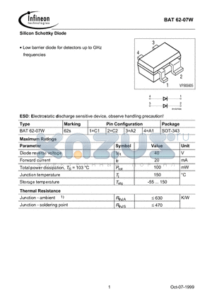 BAT62-07W datasheet - Silicon Schottky Diode