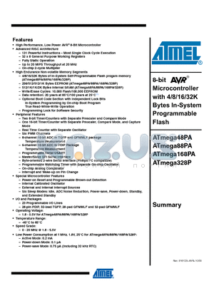 ATMEGA48PA datasheet - 8-bit Microcontroller with4/8/16/32K Bytes In-System Programmable Flash