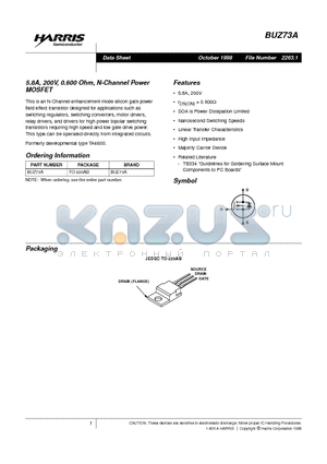 BUZ73A datasheet - 5.8A, 200V, 0.600 Ohm, N-Channel Power MOSFET