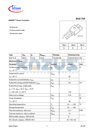 BUZ73A datasheet - SIPMOS  Power Transistor