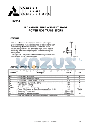 BUZ73A datasheet - N CHANNEL ENHANCEMENT MODE POWER MOS TRANSISTORS