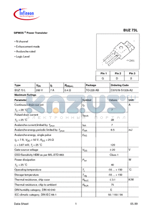 BUZ73L datasheet - SIPMOS  Power Transistor
