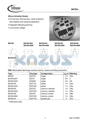 BAT64-04 datasheet - Silicon Schottky Diodes