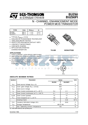 BUZ80FI datasheet - N - CHANNEL ENHANCEMENT MODE POWER MOS TRANSISTOR