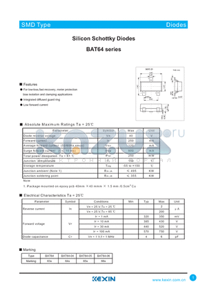 BAT64-05 datasheet - Silicon Schottky Diodes