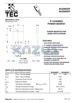 BUZ906DP datasheet - P-CHANNEL POWER MOSFET FOR AUDIO APPLICATIONS