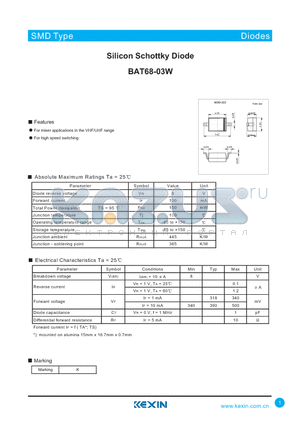 BAT68-03W datasheet - Silicon Schottky Diode