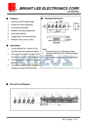 BV-M305RD datasheet - 7.80mm(0.30) high five digit seven segments display