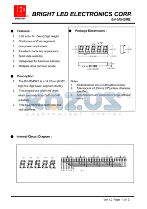 BV-M545RE datasheet - 14.10 mm (0.56) high Five digit seven segments display.