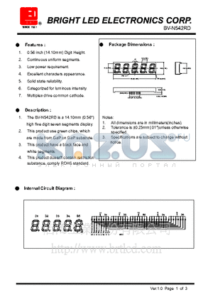 BV-N542RD datasheet - 14.10mm(0.56) high five digit seven segments display