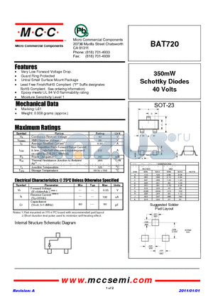 BAT720 datasheet - 350mW Schottky Diodes 40 Volts