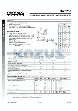 BAT750 datasheet - 0.75A SURFACE  MOUNT SCHOTTKY BARRIER RECTIFIER