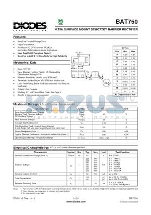 BAT750 datasheet - 0.75A SURFACE MOUNT SCHOTTKY BARRIER RECTIFIER