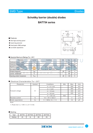 BAT754 datasheet - Schottky barrier (double) diodes