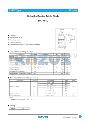 BAT754L datasheet - Schottky Barrier Triple Diode