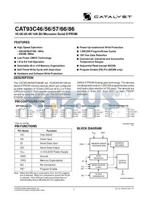CAT93C66KA-1.8TE13 datasheet - 1K/2K/2K/4K/16K-Bit Microwire Serial E2PROM