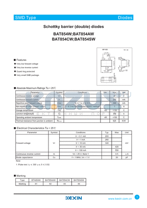 BAT854W datasheet - Schottky barrier (double) diodes