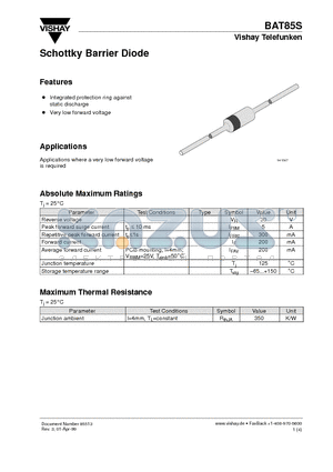 BAT85S datasheet - Schottky Barrier Diode