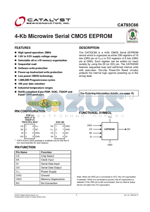 CAT93C66VP2I-GT3 datasheet - 4-Kb Microwire Serial CMOS EEPROM