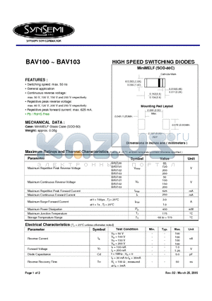 BAV100 datasheet - HIGH SPEED SWITCHING DIODES