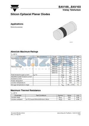 BAV101 datasheet - Silicon Epitaxial Planar Diodes