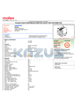 0528306235 datasheet - Modular Jack, Right Angle, 6/2