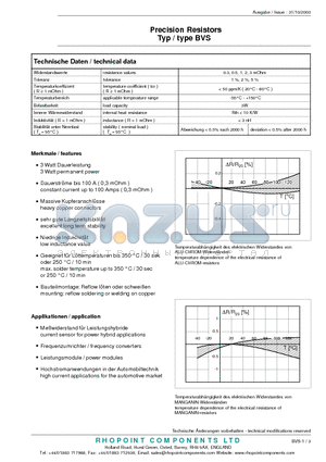 BVS-A-R002-2.0 datasheet - Precision Resistors