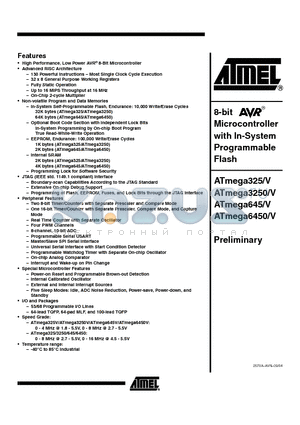 ATMEGA645-16AJ datasheet - 8-bit Microcontroller with In-System Programmable Flash