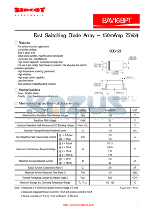 BAV16BPT datasheet - Fast Switching Diode Array - 150mAmp 75Volt