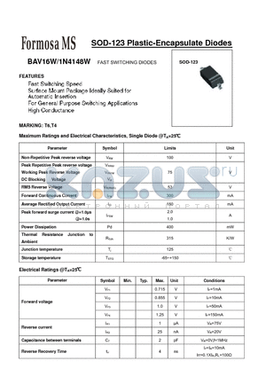 BAV16W datasheet - SOD-123 Plastic-Encapsulate Dio des