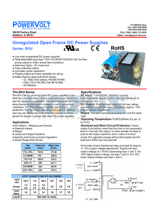 BVU-16BU1.8 datasheet - Unregulated Open Frame DC Power Supplies