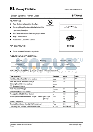 BAV16W datasheet - Silicon Epitaxial Planar Diode