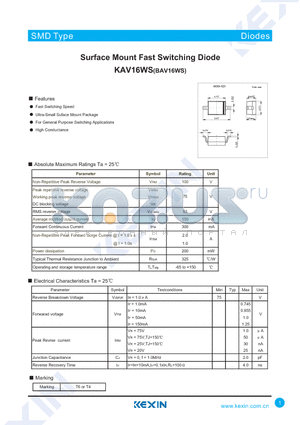 BAV16WS datasheet - Surface Mount Fast Switching Diode