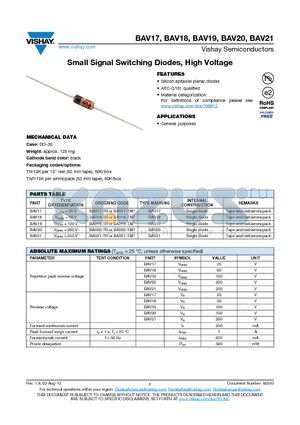 BAV17 datasheet - Small Signal Switching Diodes, High Voltage