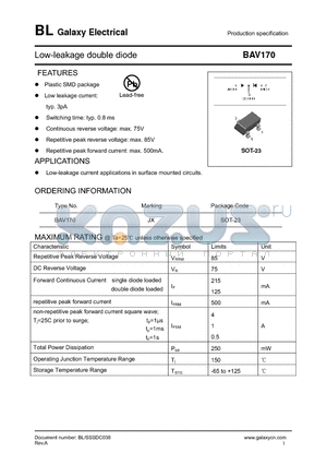 BAV170 datasheet - Low-leakage double diode