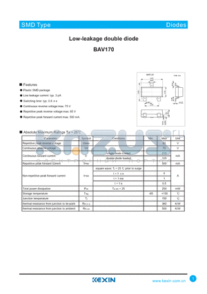 BAV170 datasheet - Low-leakage double diode