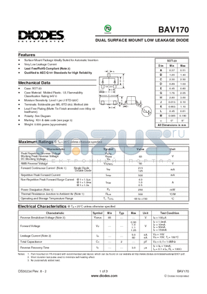 BAV170 datasheet - DUAL SURFACE MOUNT LOW LEAKAGE DIODE