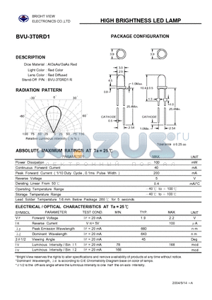 BVU-3T0RD1 datasheet - HIGH BRIGHTNESS LED LAMP