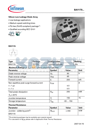 BAV170_07 datasheet - Silicon Low Leakage Diode Array