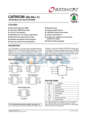 CAT93C86VA-1.8-GT3 datasheet - 16K-Bit Microwire Serial EEPROM