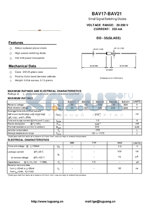 BAV18 datasheet - Small Signal Switching Diodes