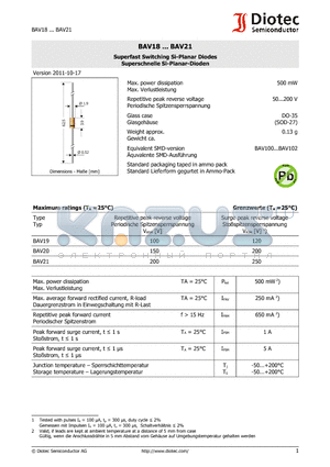 BAV18_11 datasheet - Superfast Switching Si-Planar Diodes