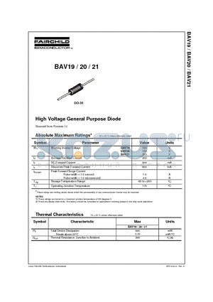 BAV19 datasheet - High Voltage General Purpose Diode