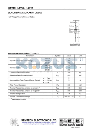 BAV19 datasheet - SILICON EPITAXIAL PLANAR DIODES