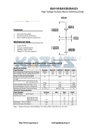 BAV19 datasheet - High Voltage Surface Mount Switching Diode