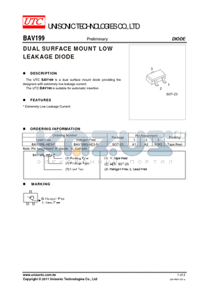 BAV199G-AE3-R datasheet - DUAL SURFACE MOUNT LOW LEAKAGE DIODE