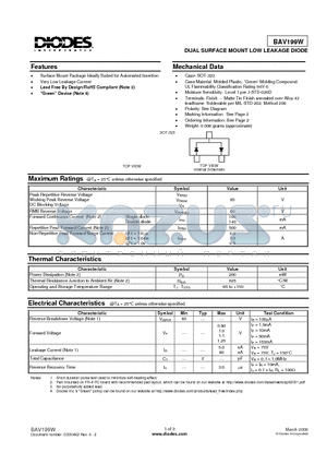 BAV199W-7 datasheet - DUAL SURFACE MOUNT LOW LEAKAGE DIODE