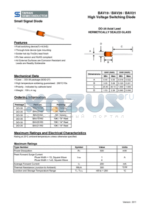 BAV19R0 datasheet - High Voltage Switching Diode