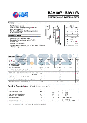 BAV19W datasheet - SURFACE MOUNT SWITCHING DIODE