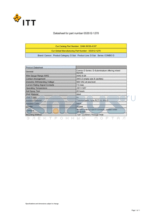 053512-1270 datasheet - Combo D Series: D-Subminiature offering mixed layouts